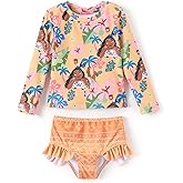 Disney Mickey and Friends Girl Two Piece Long Sleeve Swimsuit Rashguard Bathing Suit