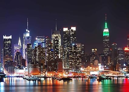 Amazon Com York City Skyline Background Manhattan Night Scene