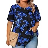 JOELLYUS Womens Plus Size Tops Short Sleeve Summer Tunic Casual Loose Fit Crewneck Shirts Blouse