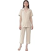 Joyaria Women Bamboo Viscose Capri Pajamas Set Cooling Button Down Pjs Short Sleeve Sleepwear Soft Loungewear S-XXL