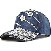 Bling Women's Rhinestone Baseball Cap,Shiny Denim and Diamonds Hat,Sparkling Mom Hat,Fun Baseball Hat