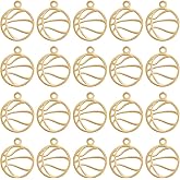 SUNNYCLUE 1 Box 20Pcs Gold Basketball Charm Stainless Steel Sports Charms Hollow Minimalist Basketball Pendants for Jewelry Making Supplies Findings DIY Craft Necklace Bracelets Basketball Players