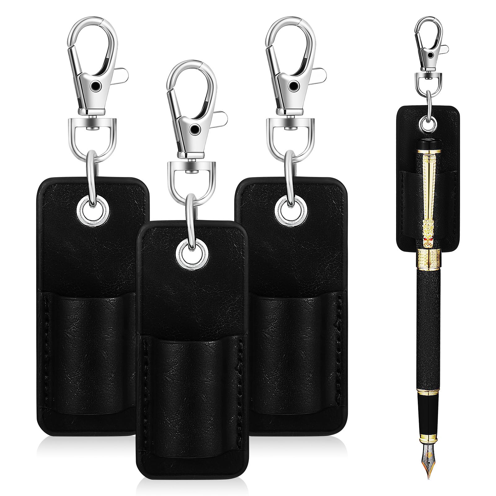 NUOBESTY 4pcs Leather Pen Holders Portable Pen Holder Clips with Keychain for Lanyard Storage