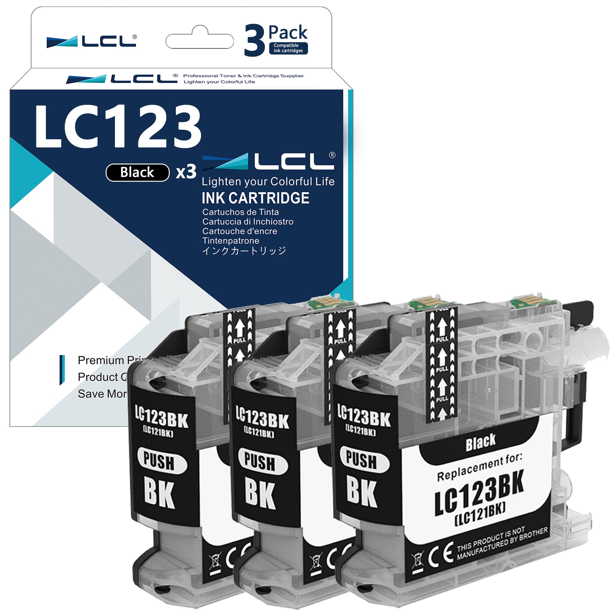 LCL LC123 Ink Cartridge Replacement for Brother LC121 LC123 LC121BK LC123BK for MFC-J4410DW J4510DW J4610DW J4710DW J470DW J6920DW J870DW J245 J650DW J6720DW J6520DW DCP-J4110DW J132W (3Black)