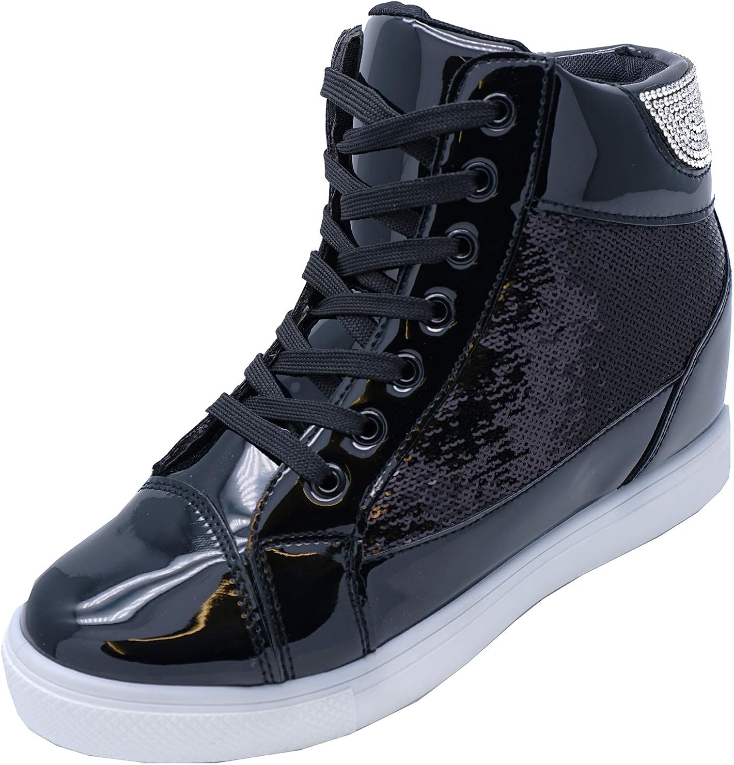 ladies black patent trainers