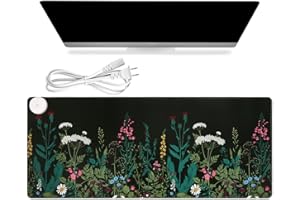 iCasso Heated Mouse Pad Hand Warmer, XXL Mousepad Heated Desk Pad, Electric Warm Desk Mat with 3 Heating Levels for Computer Keyboard, 35.4" x 15.7" Large Mousepad for Home Office Work (Weeds)
