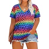 CARCOS Womens Plus Size Tops Basic Summer Shirts Short Sleeve V Neck Tunics Casual T-Shirt Loose Fits XL-5XL