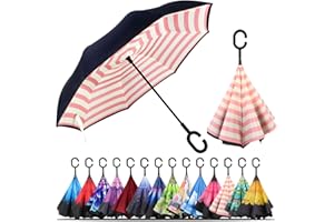 LLanxiry Umbrella,Inverted Reverse Upside Down Umbrellas with C-Shaped Handle, Anti-UV Waterproof Rain Umbrella for Women and Men