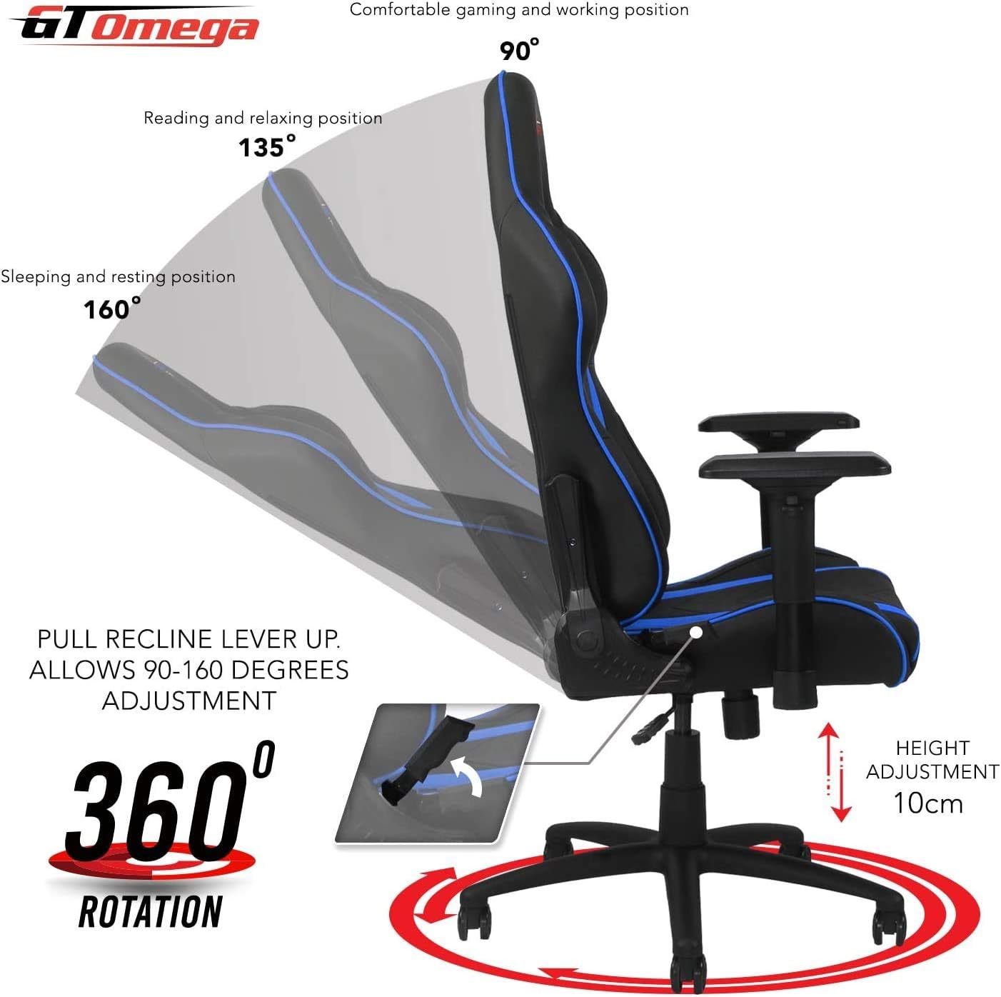 Gt Omega Pro Racing Gaming Stoel Met Lendensteun Ergonomische Pvc Lederen Bureaustoel Met 4d Verstelbare Armleuning En Inclinatie Sportstoel Voor De Ultimate Gaming Experience Amazon Nl