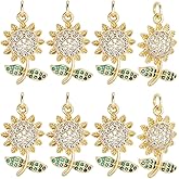 Beebeecraft 1 Box 10Pcs Cubic Zirconia Sunflower Charm 18K Gold Plated Brass Sunshine Charm with Jump Ring for Bracelet and Necklace DIY Jewelry Gifts