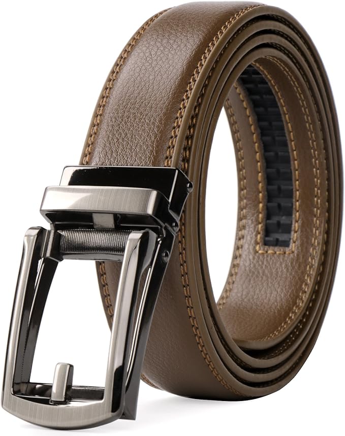 WERFORU Leather Ratchet Belt for Men Perfect Fit Waist Size Up to 50