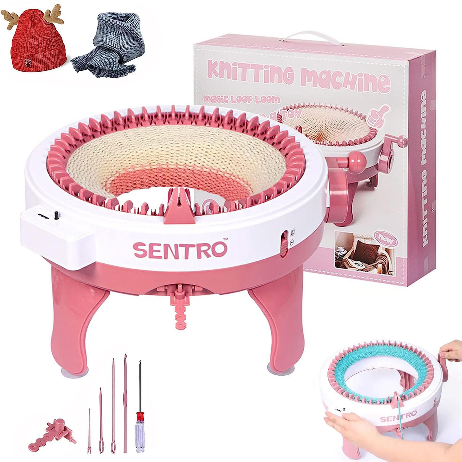 Photo 1 of Knitting Machine 48 Needles with Row Counter, Smart Weaving Loom Round Spinning Circular Knitting Machines, DIY Knit Loom Machine Kit for Hat, Scarves, Gloves, Socks