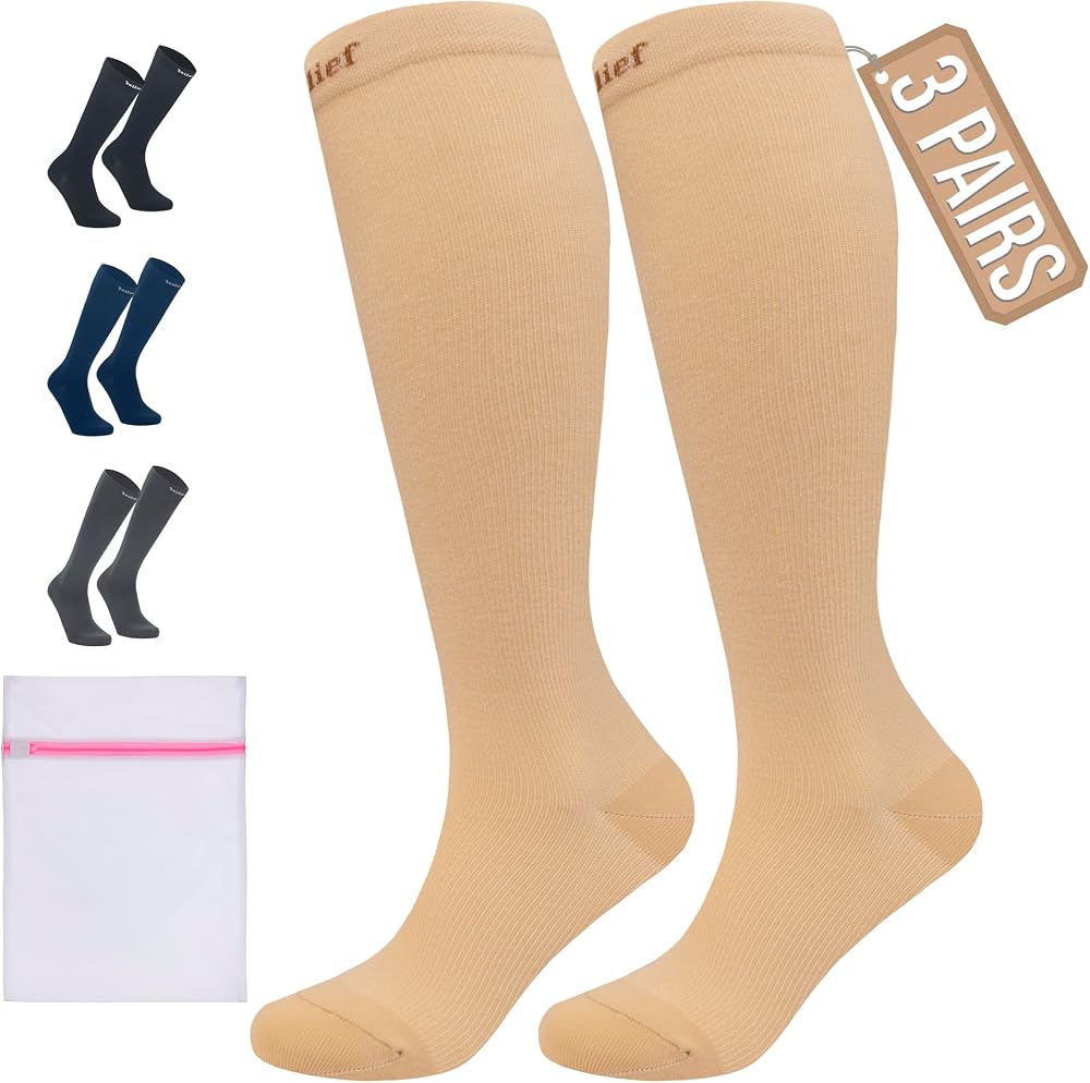 360 RELIEF 3 Pairs Compression Socks 15-20 mmHg Travel Beige L/XL