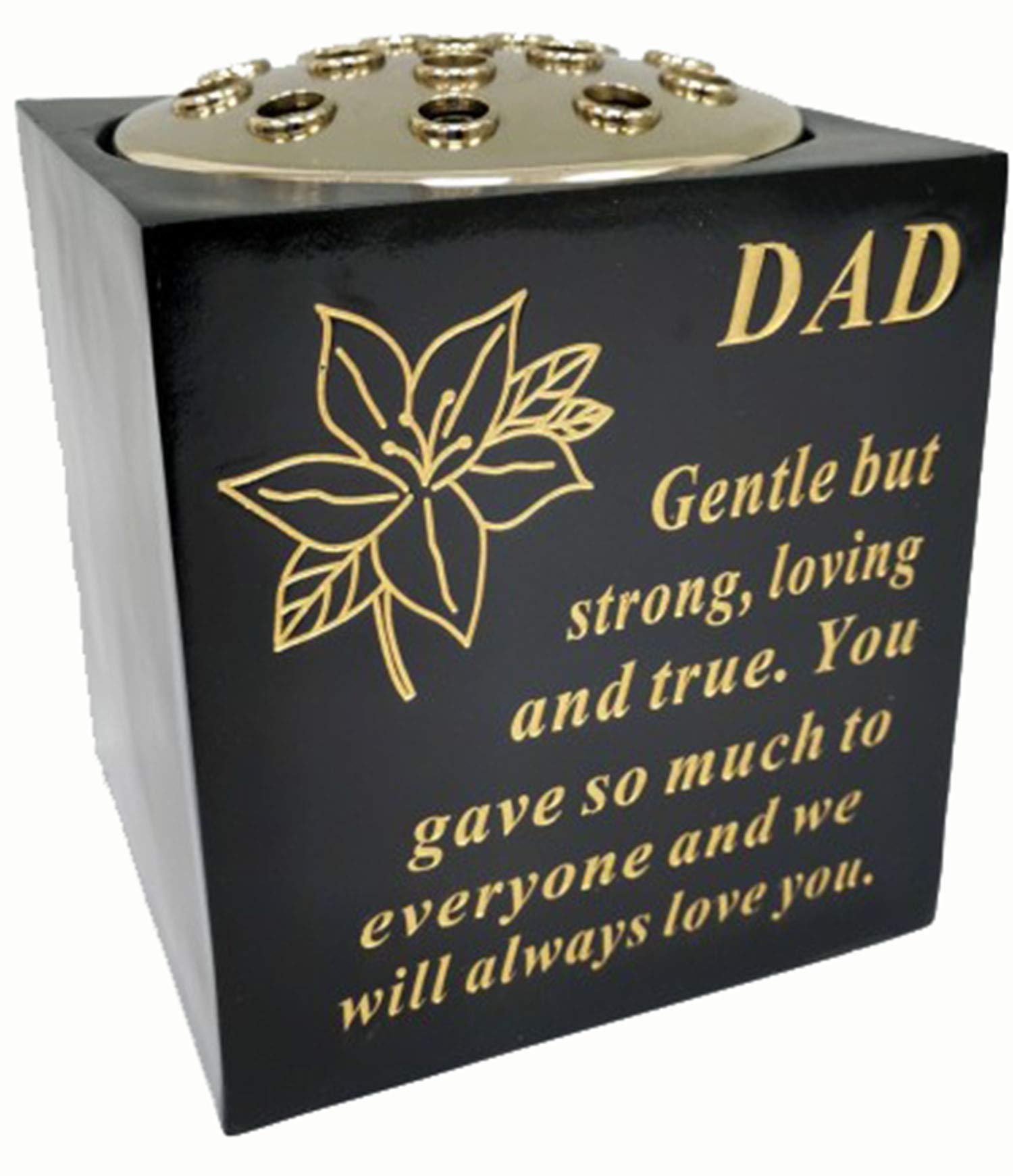 David Fischhoff Memorial Black Rose Bowl with Gold Wording Graveside Flower Vase (Black & Gold - Lily, Dad)