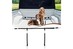 Truck Bed Dog Leash System for Two Dogs, Pickup Tether Tie Down Car Harness Belt, Heavy Duty Restraint Lead Adjustable for Do