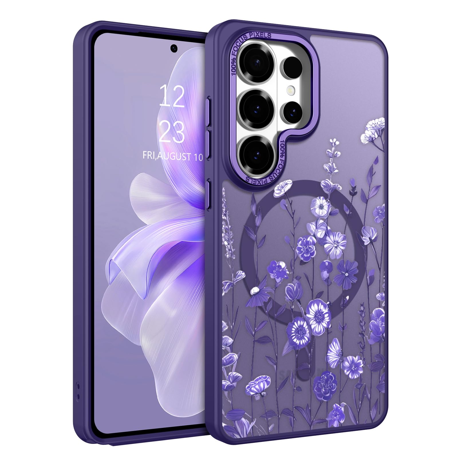 DOMAVER for Samsung Galaxy S26 Ultra Case, Magnetic Phone Case for Samsung S26 Ultra [Compatible with MagSafe] Slim Fit Flowers Floral Design Shockproof Protective Bumper Women Girls Cover- Purple