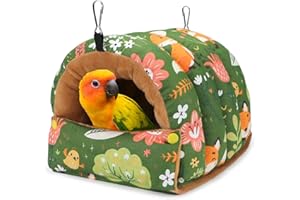 Wontee Bird Nest House Winter Warm Snuggle Hut Bird Bed Hanging Hammock for Parrots Budgies Parakeets Caique Senegal Cockatiels Conures (Large, Green)