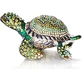 Waltz&F Diamond turtles Hinged Trinket Box Hand-painted Animal Figurine Collectible (green)