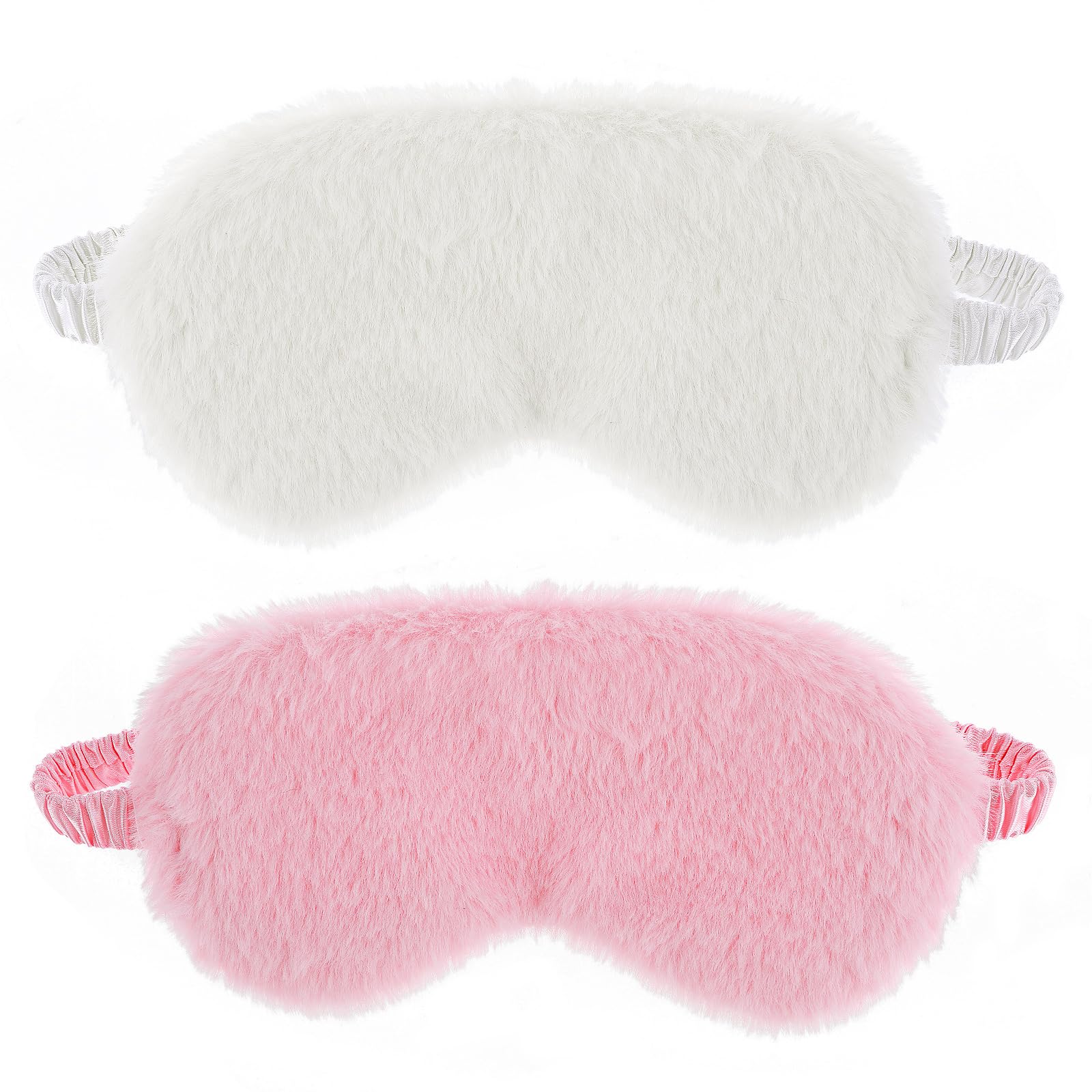 Photo 1 of 2 Pcs Plush Fluffy Eye Mask Soft Sleeping Blindfold Eye Cover Comfortable Furry Faux Fur Sleeping Mask Satin Nap Night Eyeshade Cover for Women Men Gift (White, Pink)