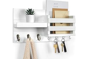 Lwenki Mail Organizer for Wall Mount – Key Holder with Shelf Includes Letter Holder and Hooks for Coats, Dog Leashes – Rustic