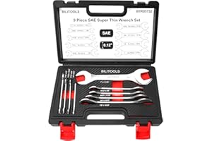BILITOOLS Super-Thin Wrench Set, 9 Piece SAE Open End Wrench Set, Including 1/4, 9/32, 5/16, 3/8, 11/32, 13/32, 7/16, 1/2,19/32, 5/8, 9/16, 11/16, 3/4, 13/16, 7/8, 15/16, 1, 1-1/16, with Storage Box