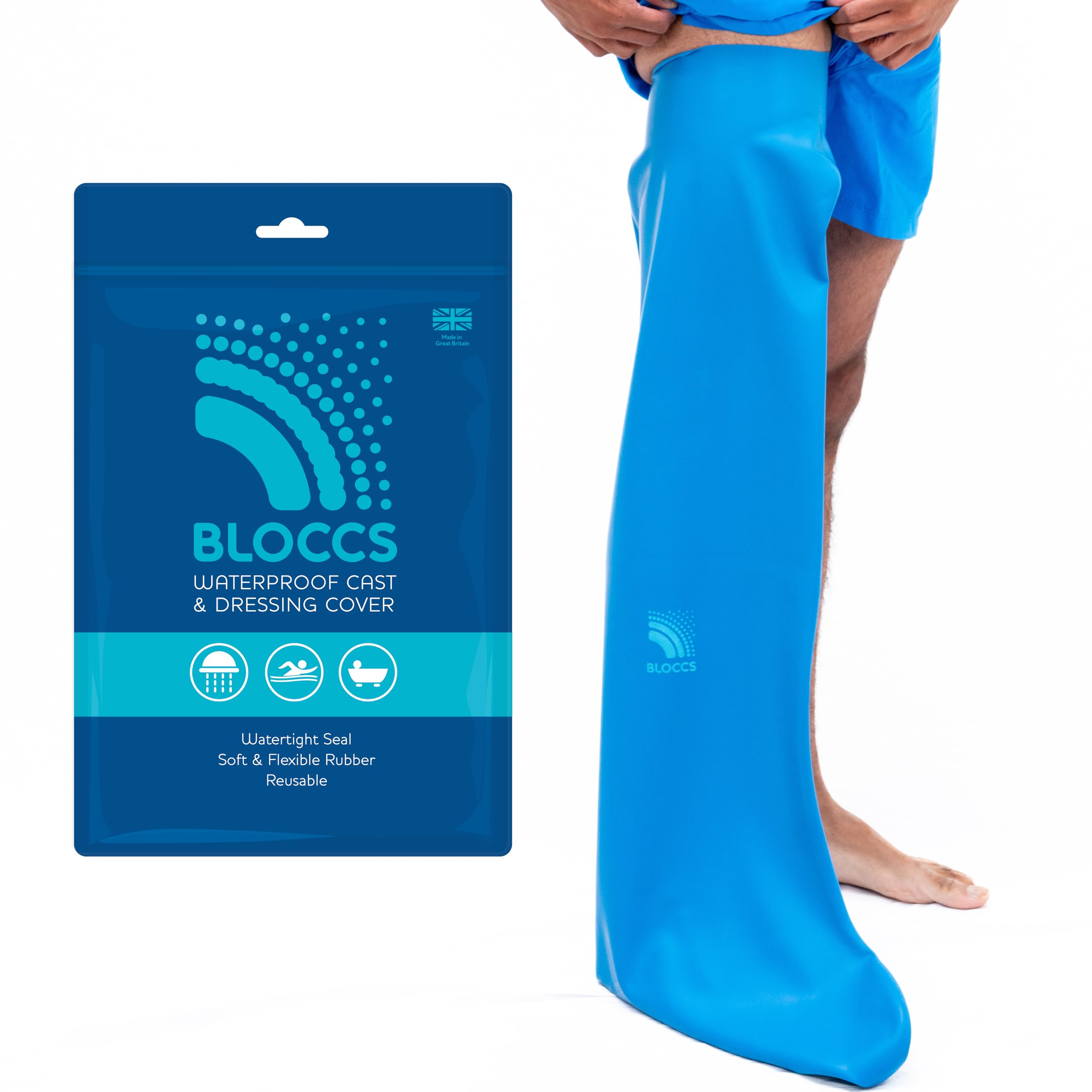 Bloccs Waterproof Plaster Cast Covers Leg, Swim, Shower & Bathe. Watertight Protector - ALL76 - Adult Long Leg