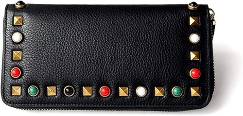 Amazon ノーブランド品 レディース 本革 スタッズ長財布 軽量170gの軽い本革財布 ノーブランド品 財布