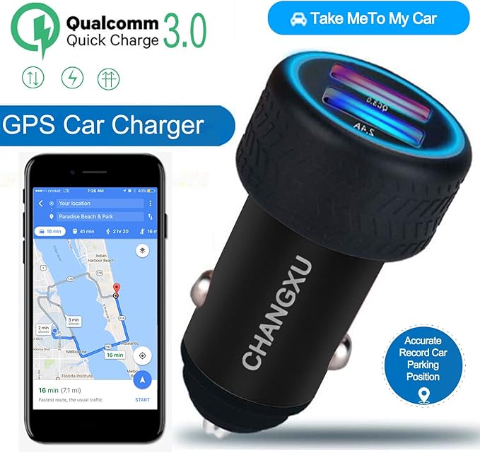 Car Charger Gps Car Charger With Car Positioning Qc3 0 Quick Chargers Connected Mobile App With Set Parking Time Alarm For Save Money And Share Car Location To Your Family Black Amazon Co Uk