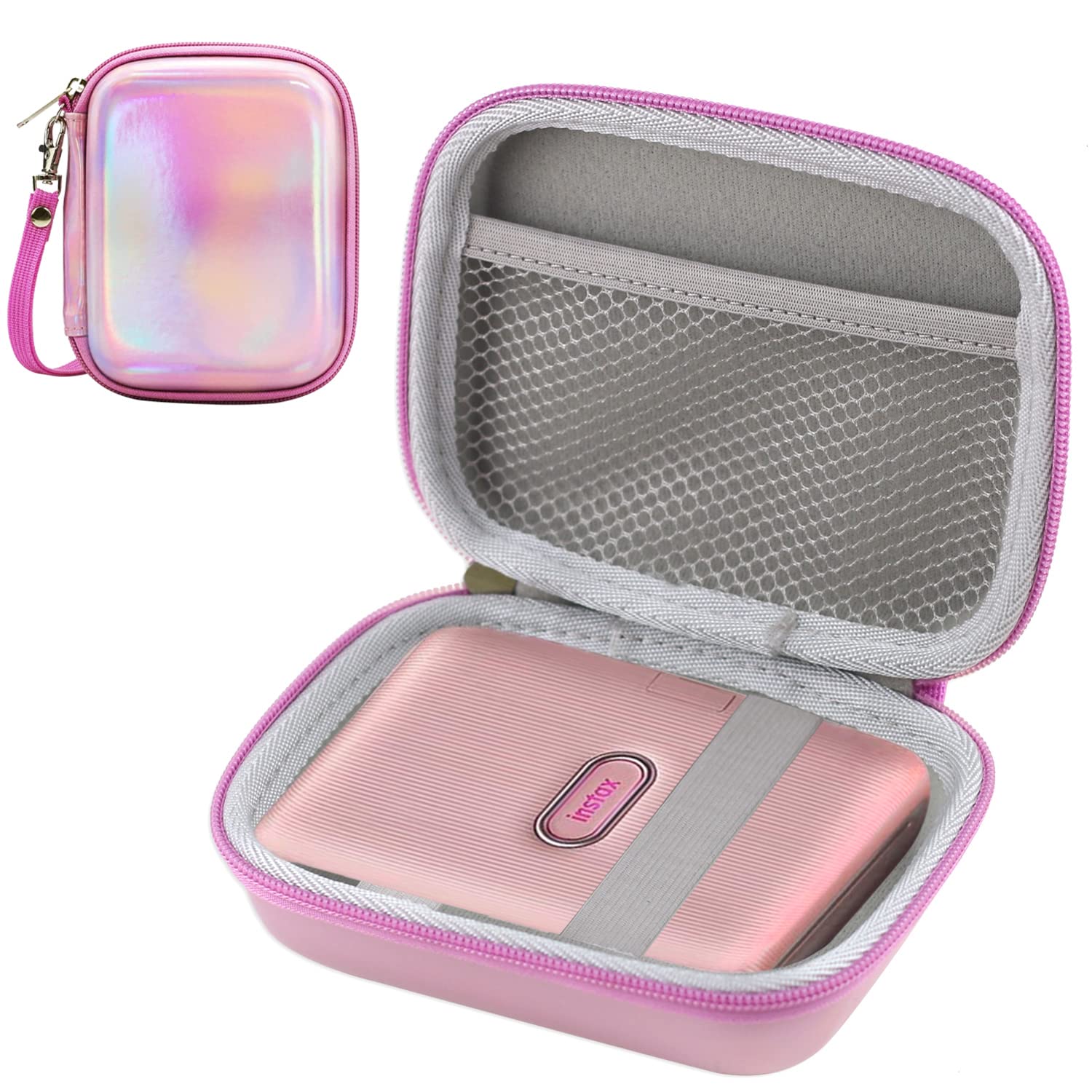 Yerdos Storage Carry Travel EVA Hard Case for Instax Mini Link Smartphone Printer with Elastic Strap（Laser Pink）