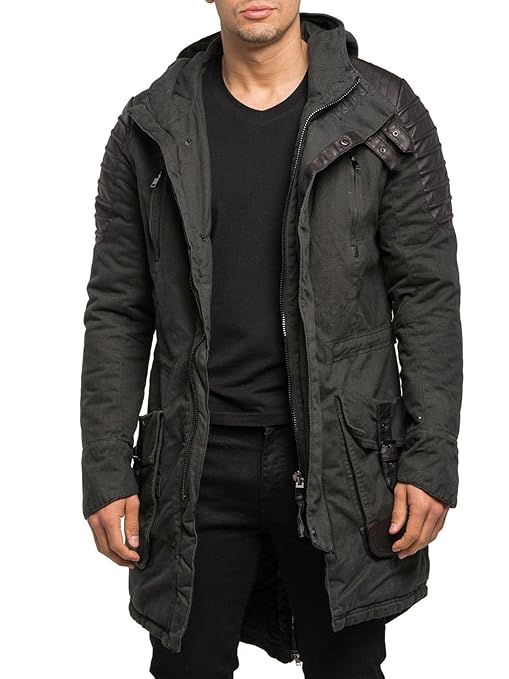 title=Burocs Uomo Motociclista Parka giacca invernale trapuntato lungo nero BR91