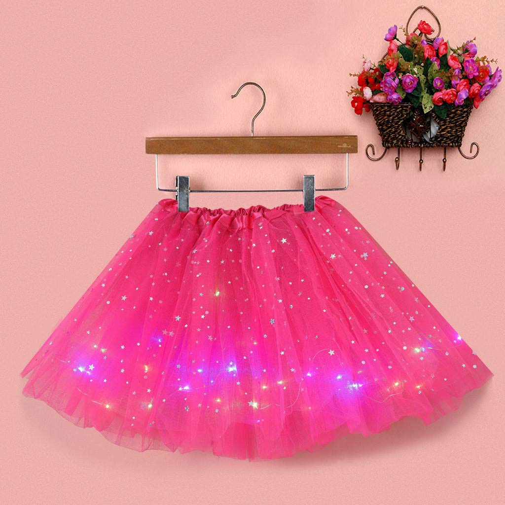 Houshelp Women LED Mini Tutu Skirt Light Up 3 Layered Party Dance Tulle Ballet Dance Skirt Princess Dress Costume Hot Pink