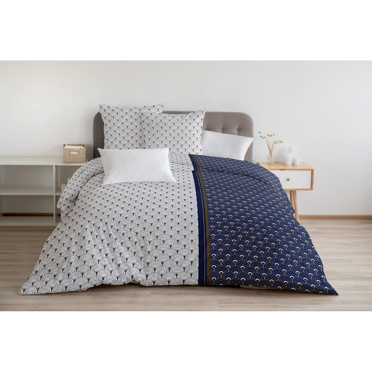 Home Linge Passion, 3-Piece Duvet Cover - 100% Cotton - 57 Threads/cm² - 220 x 240 cm - Rainbow Navy 62549 Blue/White