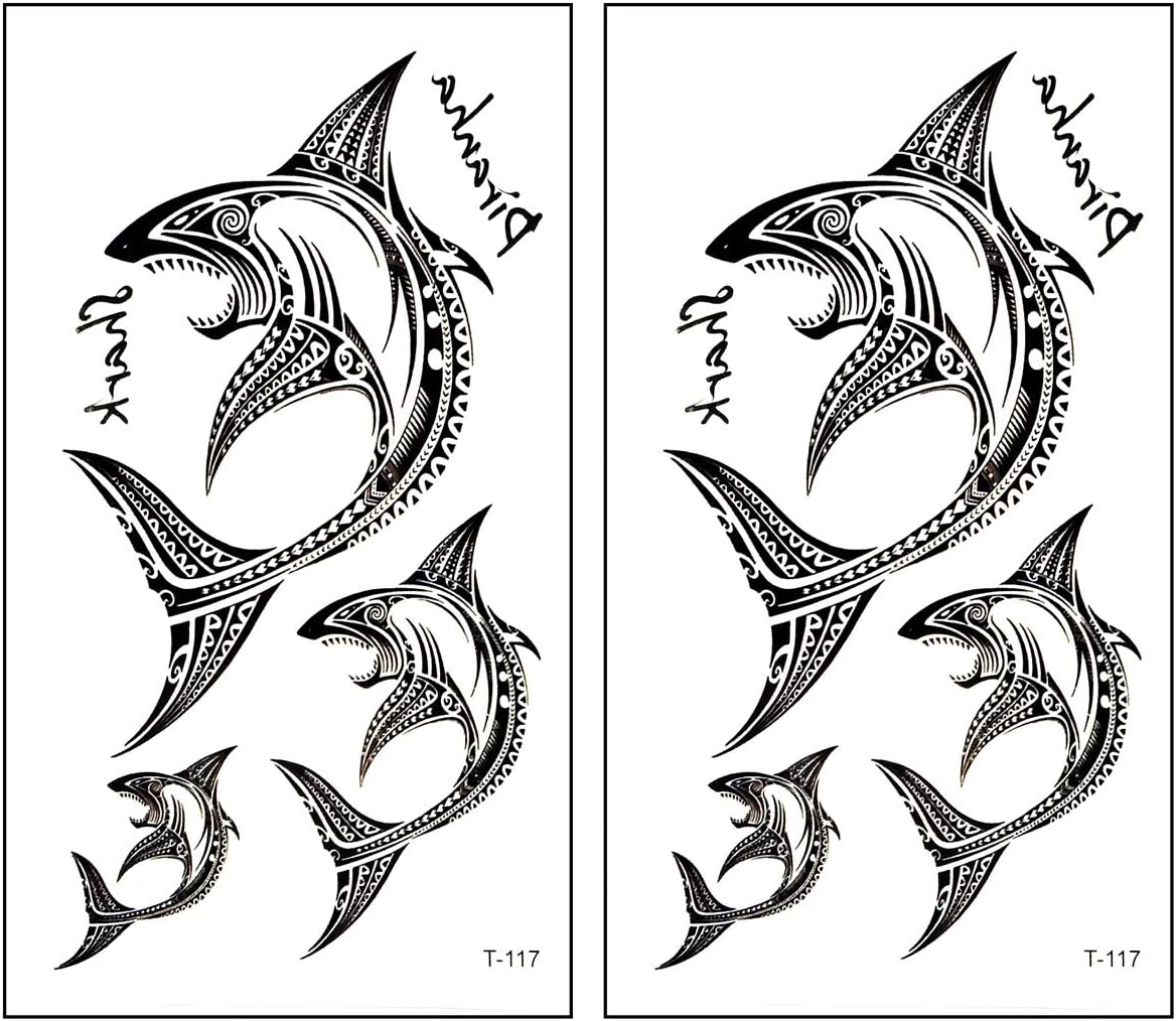 Mini Tattoos 2 Sheets Shark Ocean Sea Cartoon Temporary Tattoos for Men Women Art Stickers Fun Party Classic American Old School Vintage Tattoo Fake Body (01)