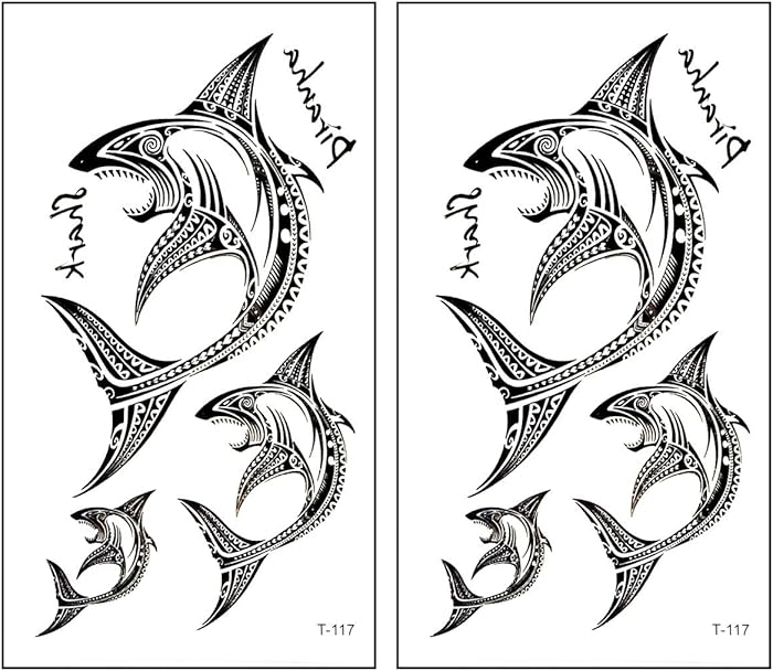 Mini Tattoos 2 Sheets Shark Ocean Sea Cartoon Temporary Tattoos for Men Women Art Stickers Fun Party Classic American Old School Vintage Tattoo Fake Body (01)