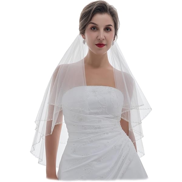 Asonia Bridal Veil - Scalloped Two Tier Finger Tip with Scalloped Beaded Edge Ansonia Bridals 718 - TwoTier Fingertip with Scalloped  main image 3