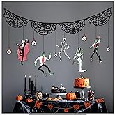 Cheerland Halloweens Garland Skeleton Garland Decoration Spooky Banner Spider Web Halloween Party Decorations Hanging Monster Bash Haunted Summerween Gothic Horror Birthday Skull Party Supplies
