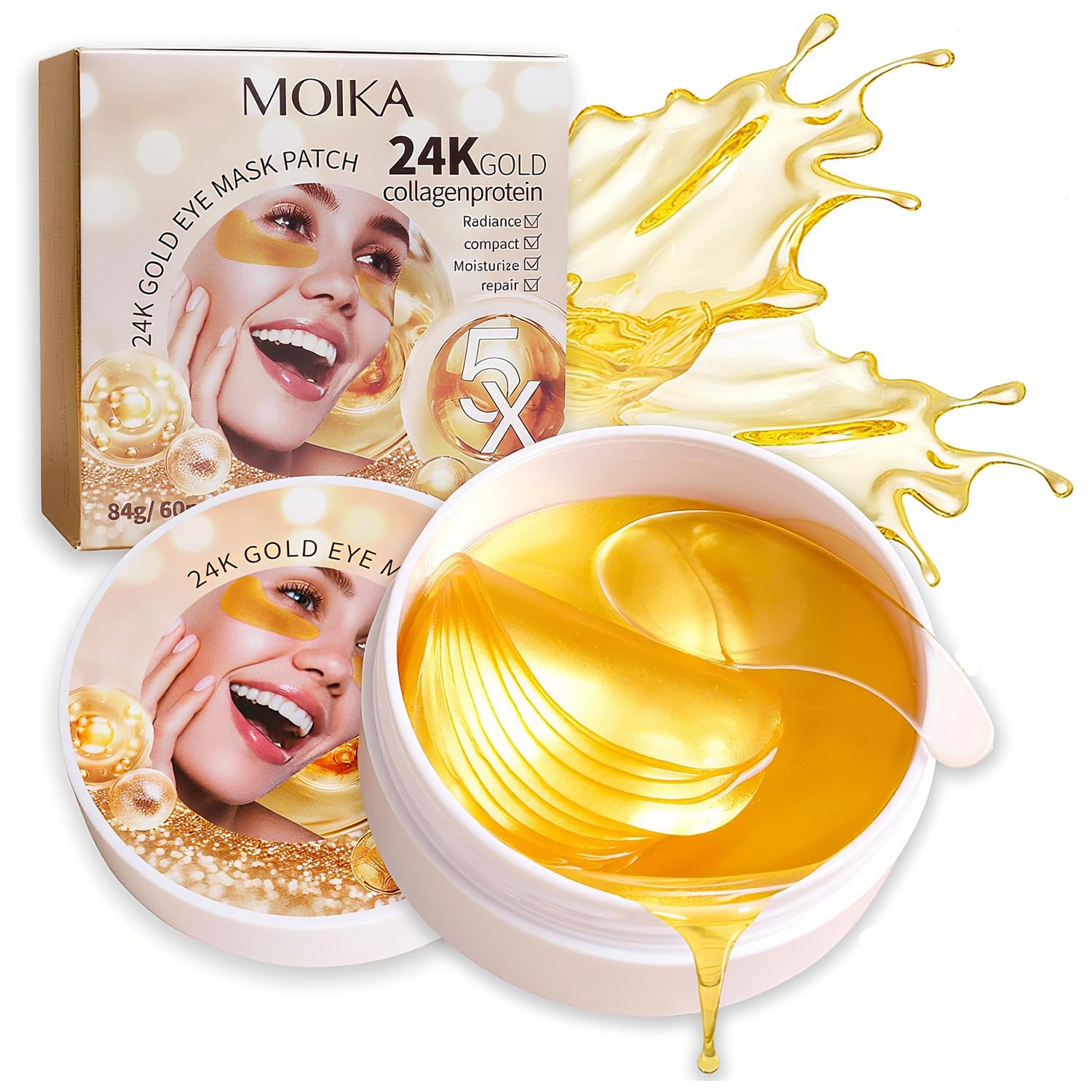 SDSM 30 Pair 24k Gold Under Eye Gel Patches, Eye Masks for Puffy Eyes, Collagen Eye Patches Skincare, 5X Anti Wrinkle Moisturizing, Repairing Puffy Eyes & Dark Circle, Smooth Tired