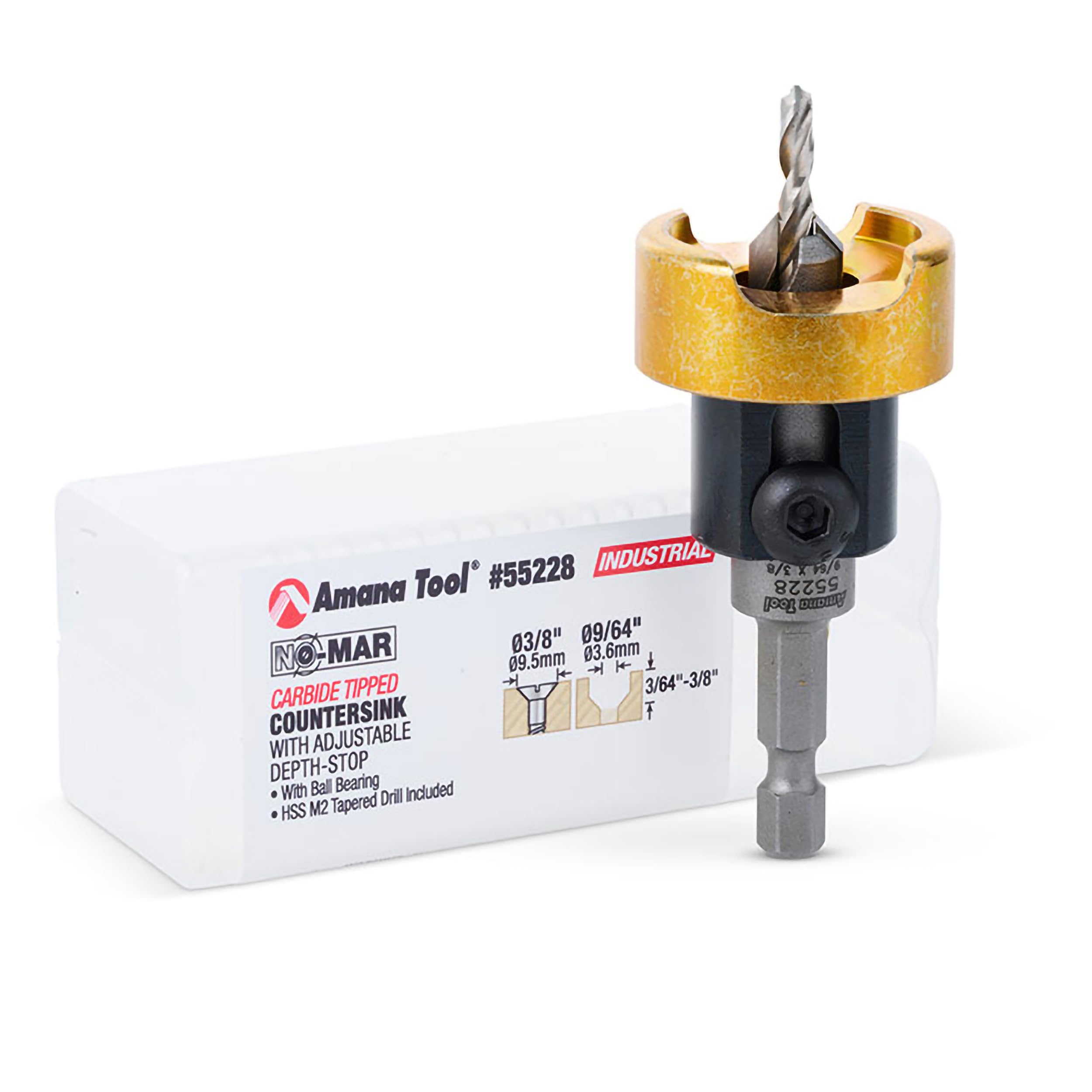 Amana Tool - 55228 Carbide Tipped 82° Countersink with Adjustable Depth Stop & No-