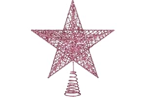 AMOSFUN 25cm CHRISTMAS Tree Iron Star Topper Glittering CHRISTMAS Tree Decoration Ornaments (Pink)
