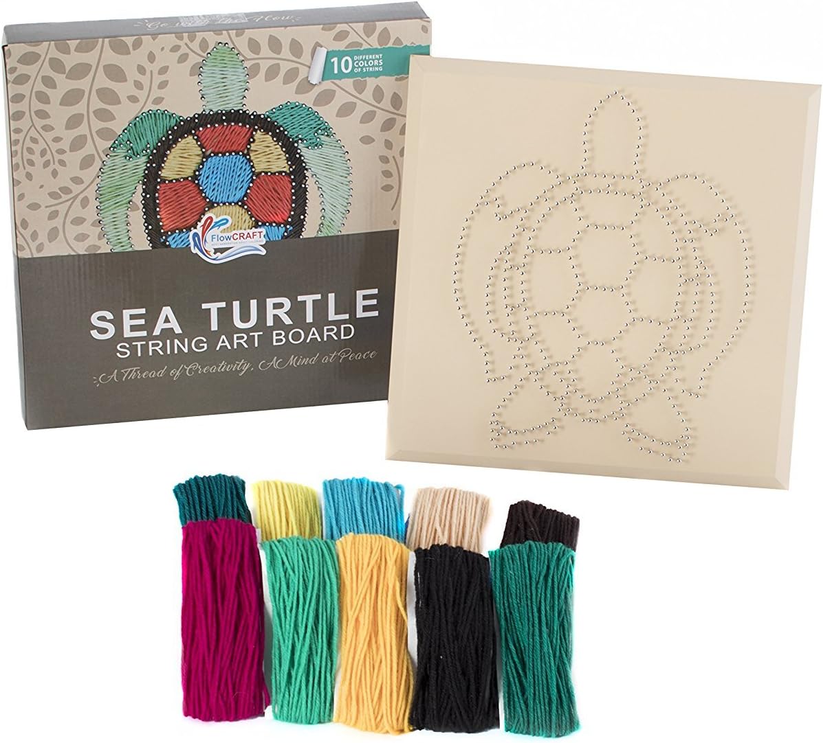 String Art Craft Kit – Unique Gift for Kids or Adults – Pre-Nailed 12”x12”x5/8” Wooden Base with Semi-Gloss Finish – Awakened Strength Sea Turtle