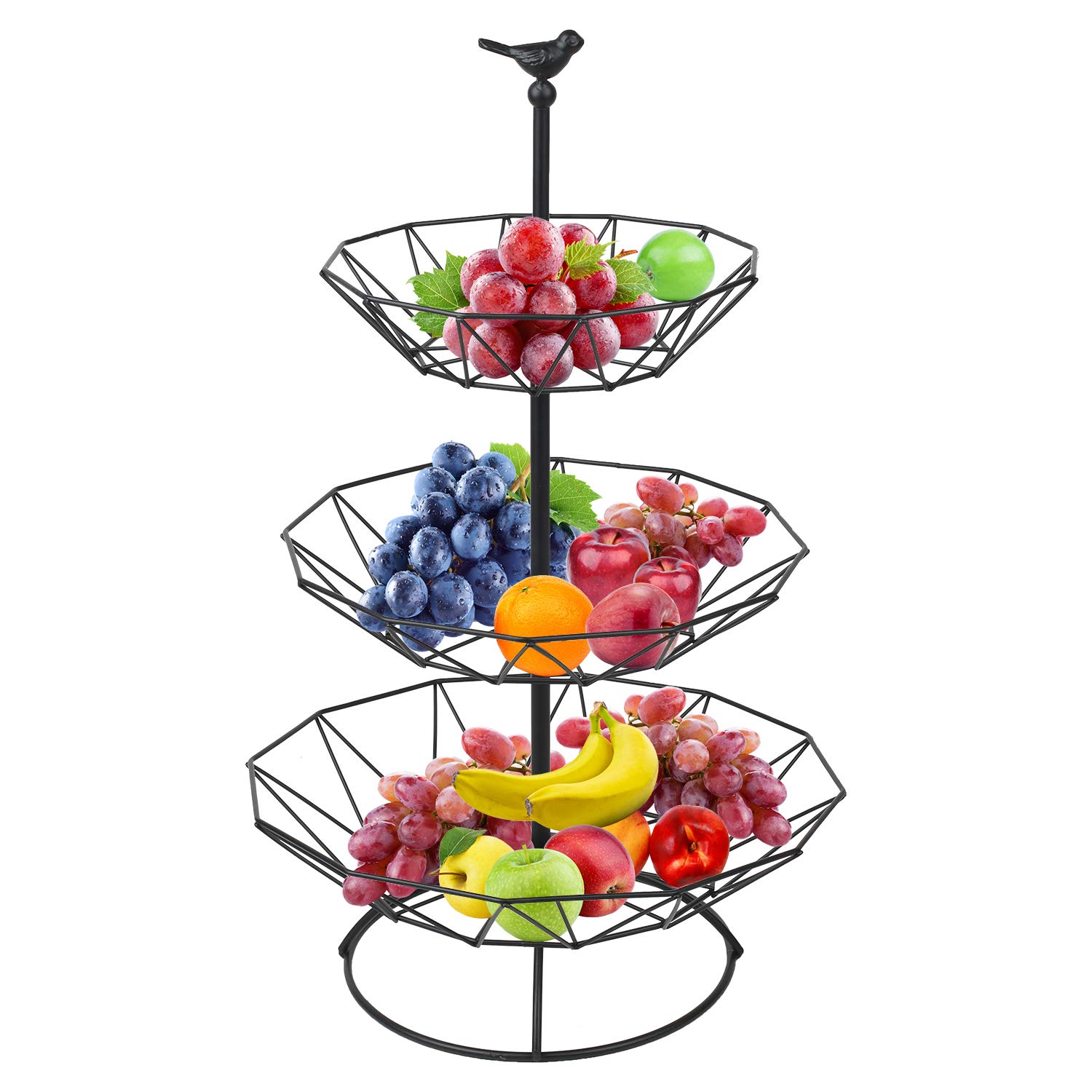 Hossejoy Fruit Basket, 3 Tier Serving Basket, Fruit Bowl & Snack Sales Stand, Perfect for Fruit, Vegetables, Snacks, Household Items and Much More (Black)