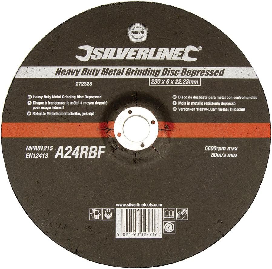 Silverline 272328 Heavy Duty Metal Grinding Disc Depressed 230 x 6 x 22.23 mm, Others