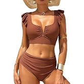 ZAFUL Womens High Waisted Bikini Sets Ruffle Two Piece Swimsuits | 2 Piece,Push Up,V Neck,Peplum,Cute Cheeky Bathing Suits,Beach Swimwear