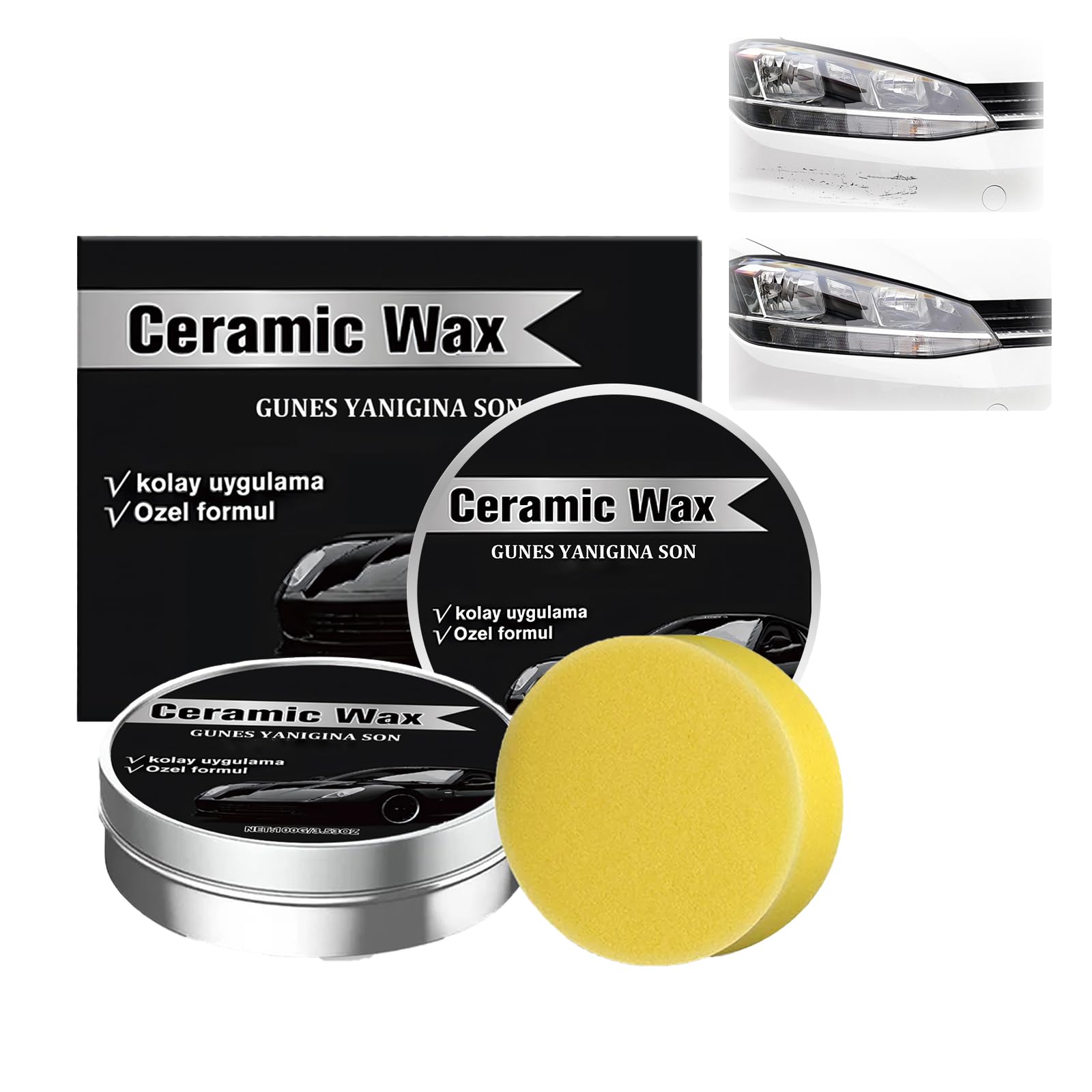 Photo 1 of 2PCS Titanium Ceramic Wax Cream, Strong Protection Car Coating Polishing Wax, Auto Car Scratch Repair Remover Paste, Polish Vehicle Paint Care, Lasting Protection Mild Formula Polish With Sponge