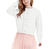 Hvididan Girls Cardigan Long Sleeve Chunky Cable Knit Cardigan for Girls Button Front Uniform School Sweater 5-14Y