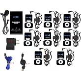 EXMAX&reg; ATG-100T 195MHz Wireless Tour Guide System Interpreter Equipment Translator Microphone for Church Translation headsets Simultaneous Interpreting Equipment (1 Transmitter 8 Receivers)