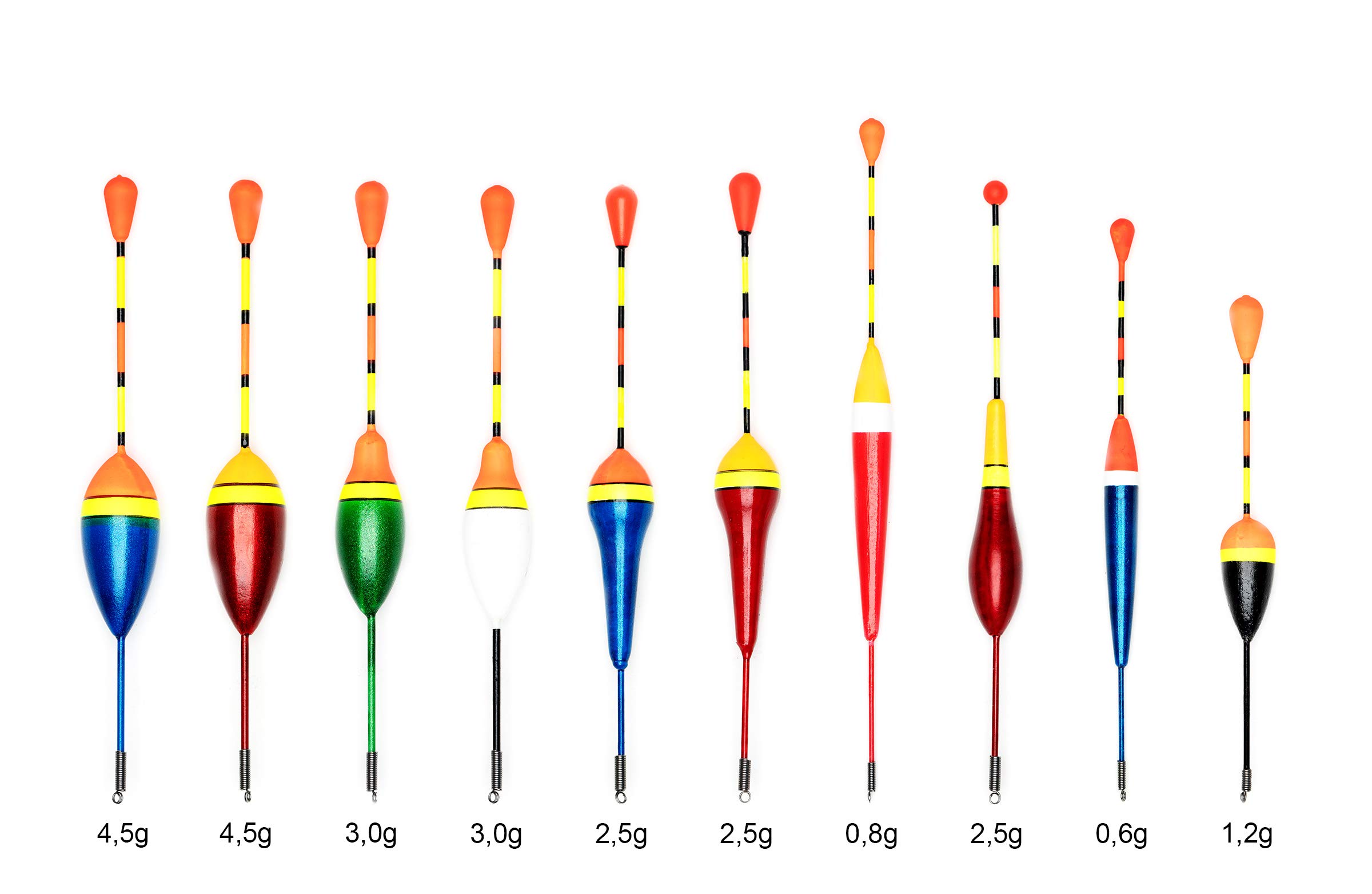 Fishing Float Set of 10 for Predatory and Coarse Fish Suitable for River, Pond and Stream