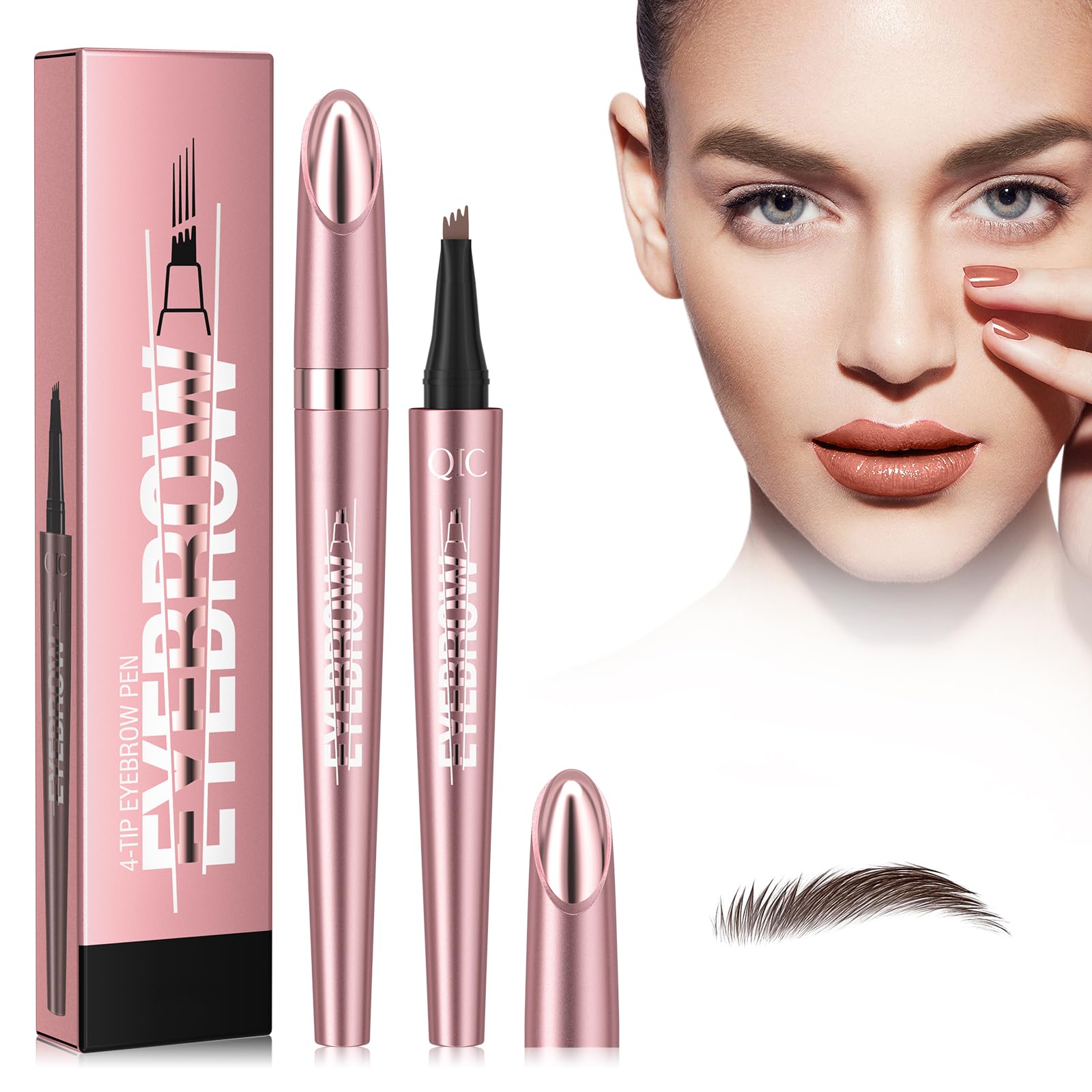 Magic Eyebrow Pencil - 4-tip Microblade, Waterproof, Long-Lasting, Smudge-Proof Fine Sketch, Men & Women (Dark Brown)