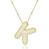 Pwiuor Bubble Letter Necklace Gold Balloon Initial Pendant Necklace Dainty Zirconia Alphabet Name for Women Birthday Jewelry Gifts