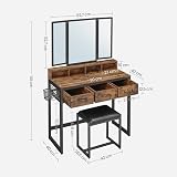 VASAGLE Dressing Table with Mirror and Stool Tri-Fold, 3 Drawers view 5